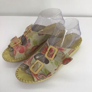 La Plume Y2K Vintage Leather Wedge Sandal Buckle Adjustable Strap Resort Size 37